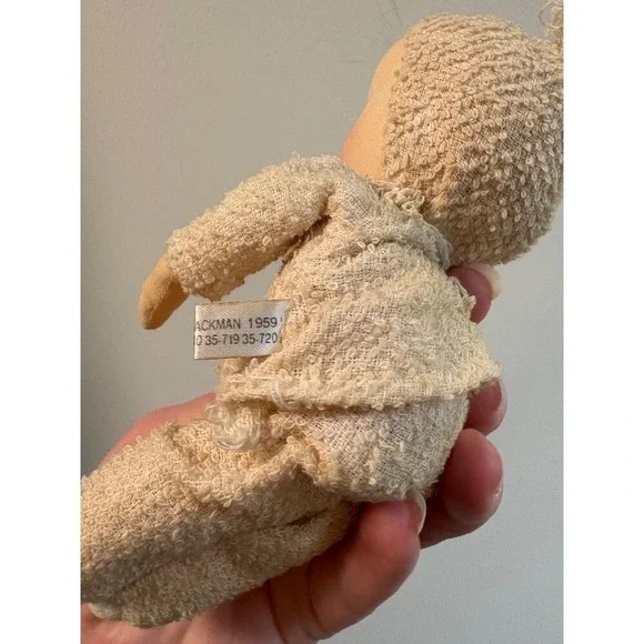 1959 Terry Cloth Doll Sleeping Baby Toy Vintage Collectible Japanese 7" - Picture 6 of 8